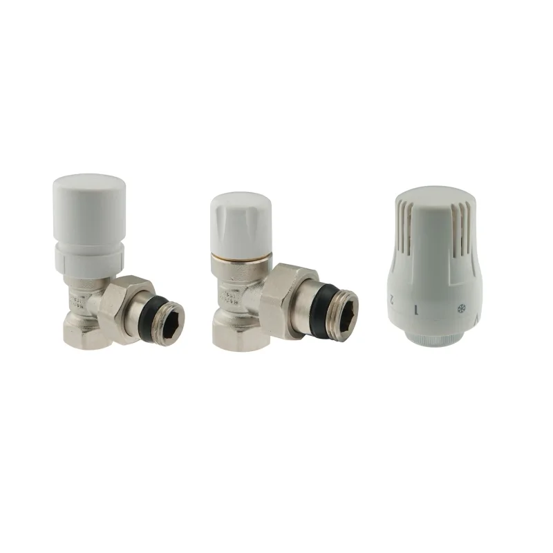 Kit composto da valvola e detentore ad angolo + testa termostatica